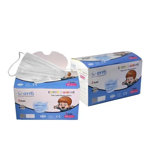 საბავშო ერთჯერადი პირბადე სამშრიანი თეთრი ფერის 1*50ც